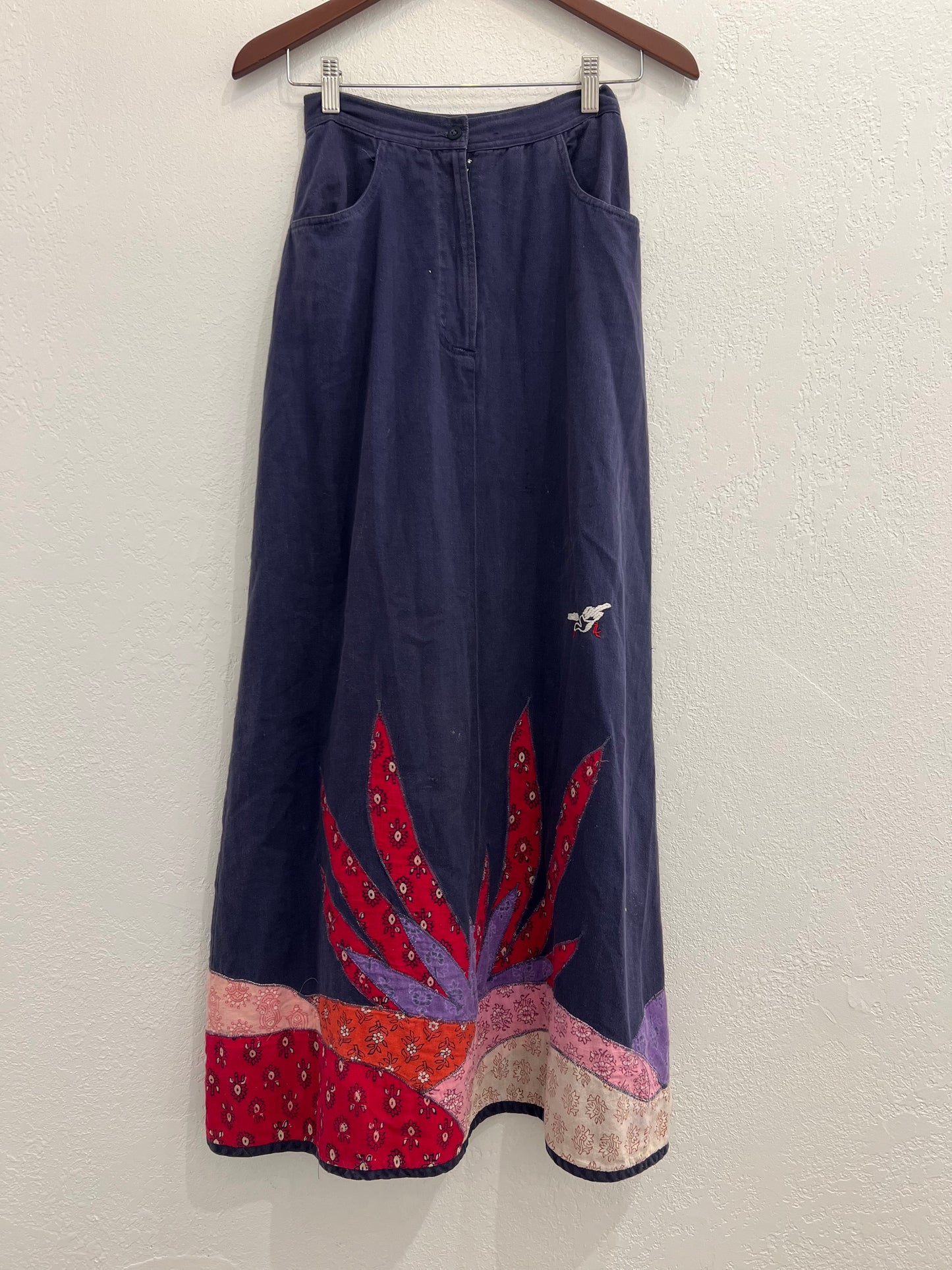 Vintage 1970s Appliqué Cotton Skirt XS