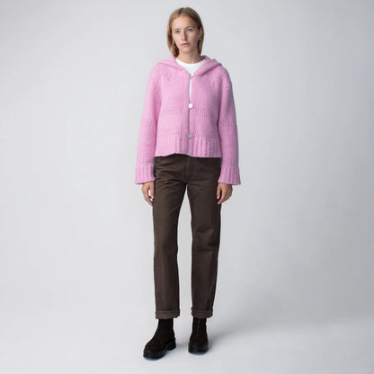 Cashmere Silk Pointelle Hoodie Cardigan Pink