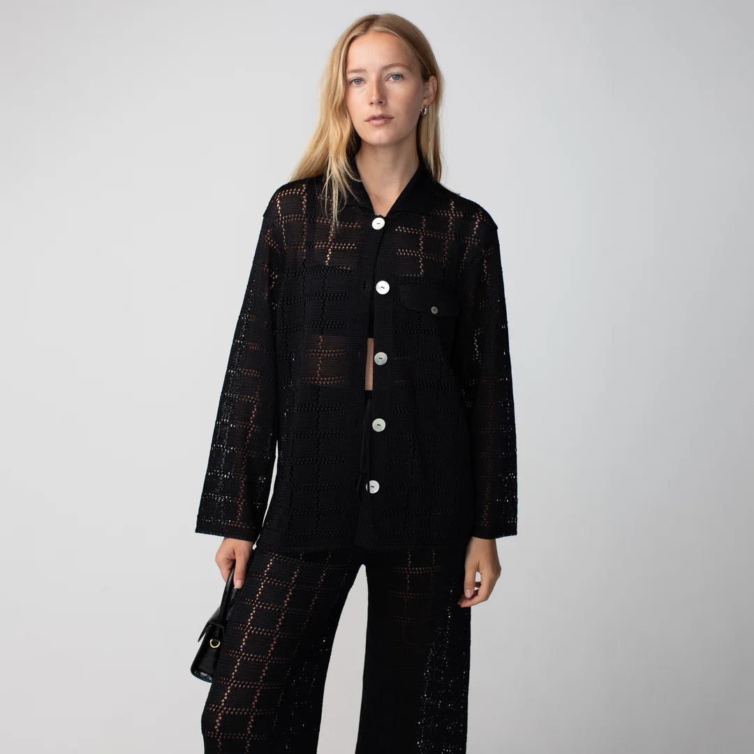 Long Sleeve Patchwork Shirt Black