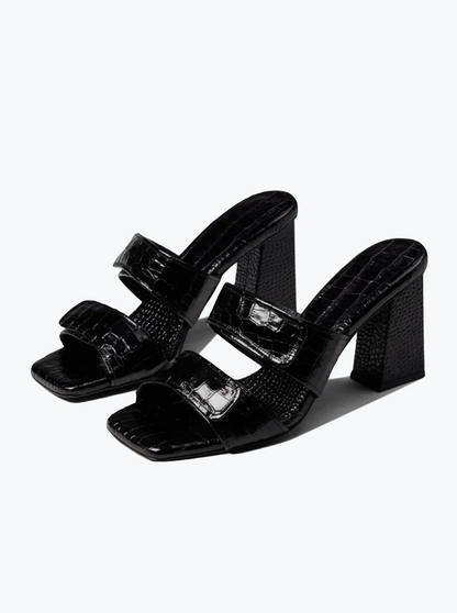 Adria Strap Heel in Black Croc