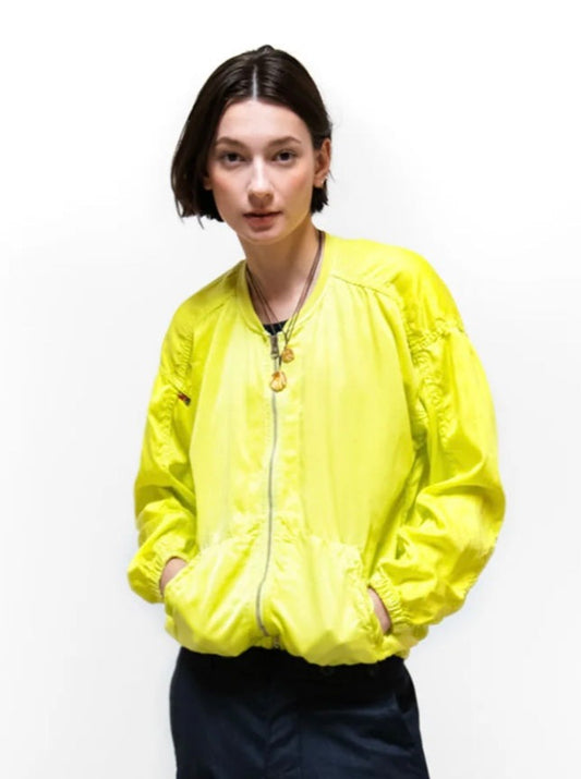 Satin Bomber Jacket in Glow Yellow