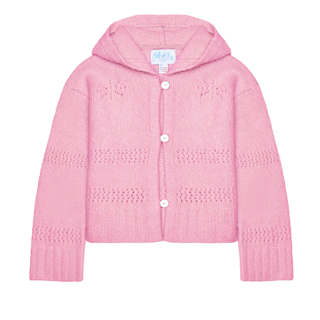 Cashmere Silk Pointelle Hoodie Cardigan Pink