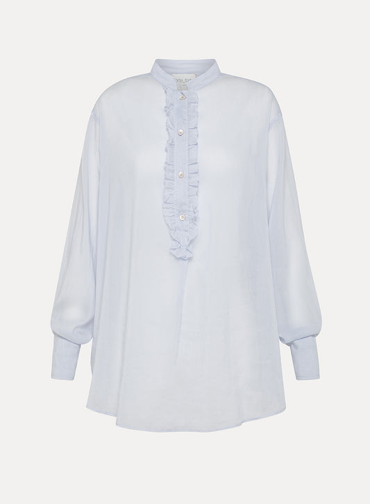 Cotton Silk Voile Grandfather Ruffle Shirt