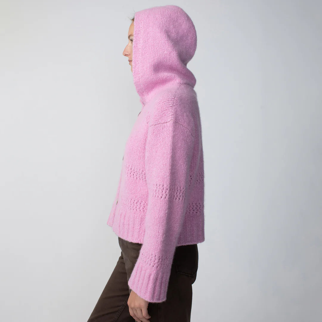 Cashmere Silk Pointelle Hoodie Cardigan Pink