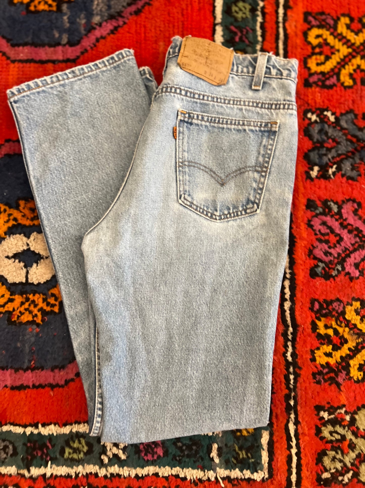 Distressed Orange Tab Levis 34/34