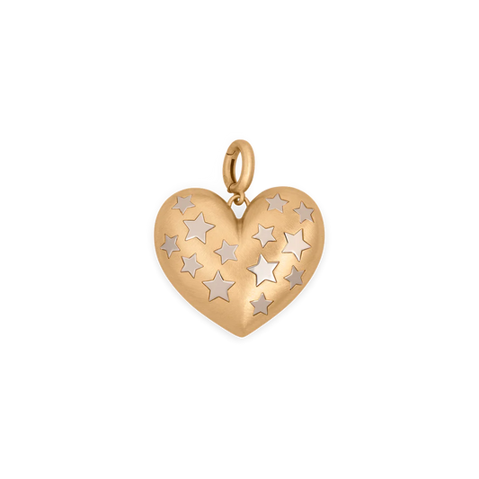 Paulette Brushed Yellow Gold Heart with White Gold Stars Pendant