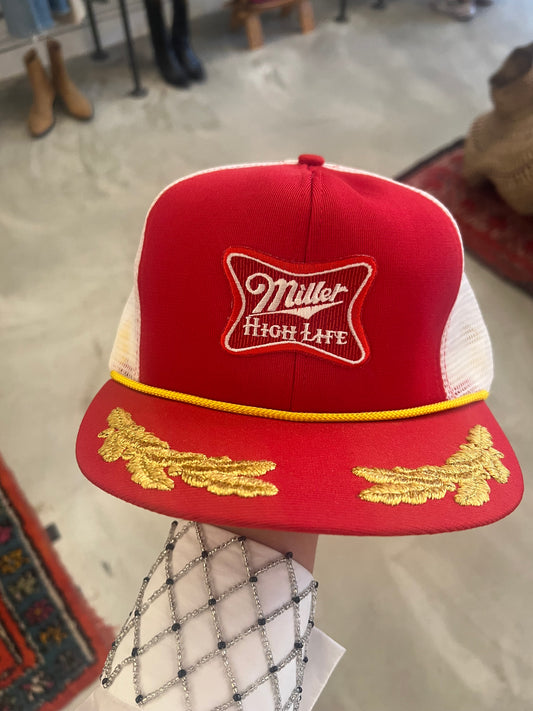 Vintage Miller High Life Hat with Gold Leaves