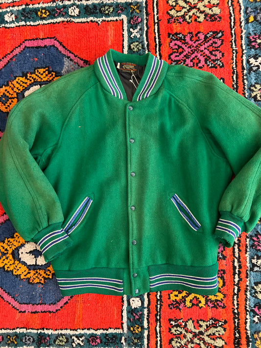 Distressed Green Lettermans Jacket Size Xl