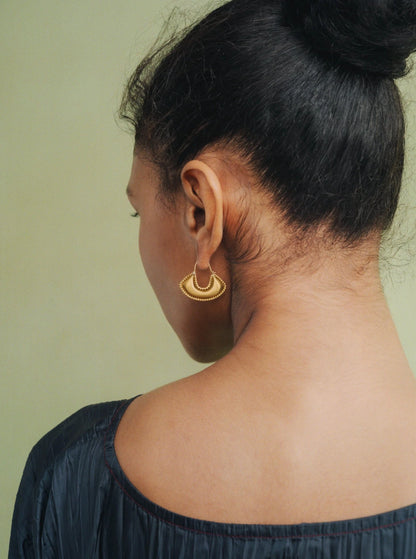 Large Granulated Boat-Shaped Hoop Earrings