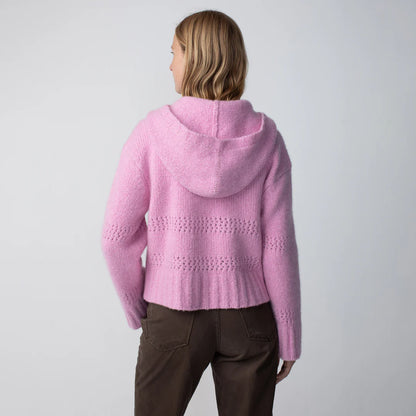 Cashmere Silk Pointelle Hoodie Cardigan Pink