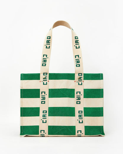 Clare V palm green and natural Noemi stripe tote bag