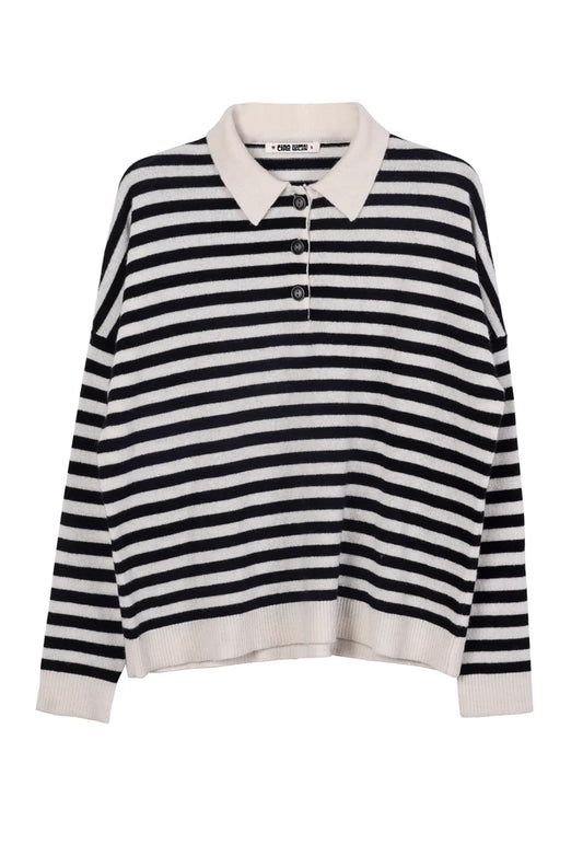 Gilma Cashmere Black and White Stripe Pullover