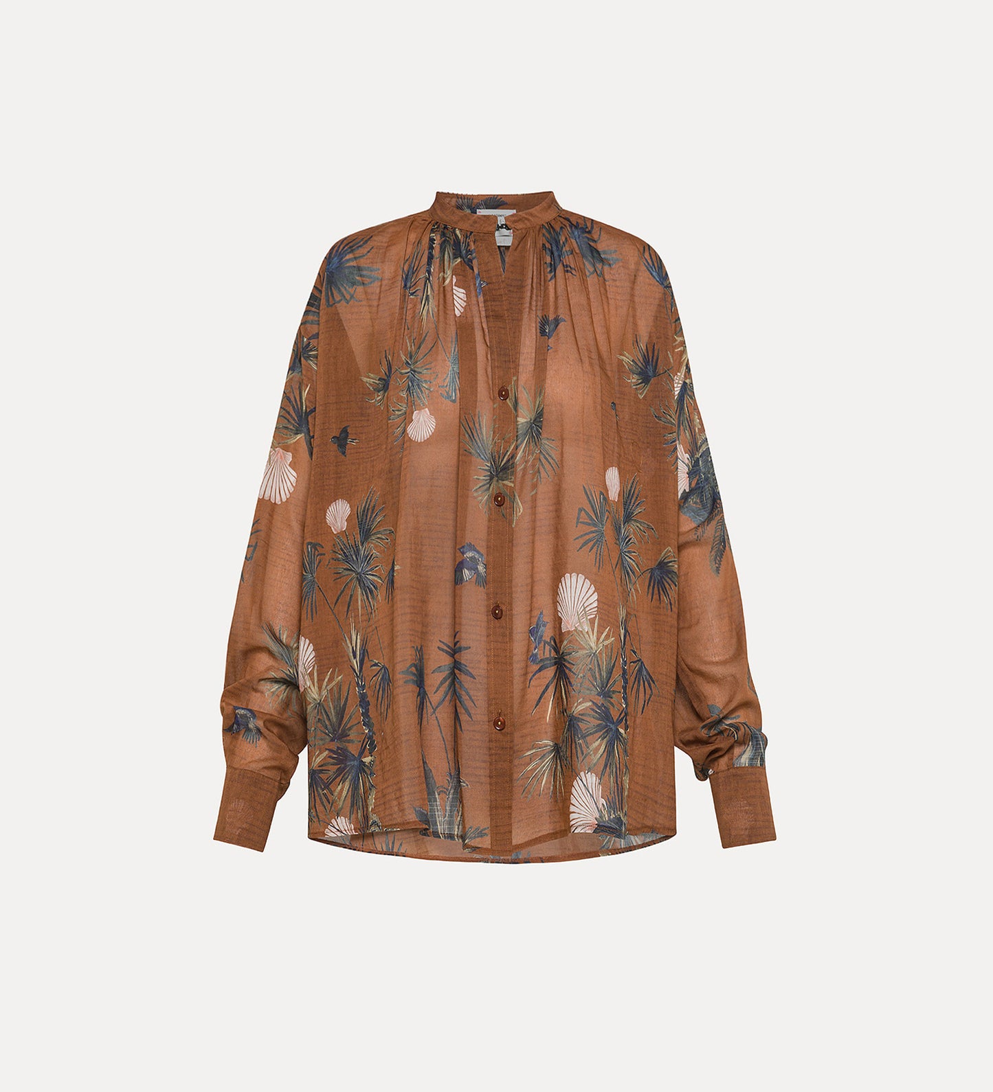 Silk and Cotton Voile Bohemian Shirt - Cacao