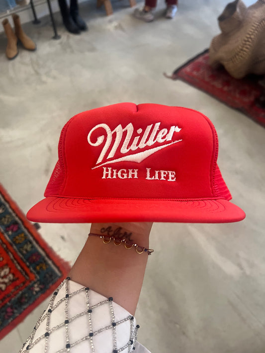 Vintage Red Miller High Life Hat