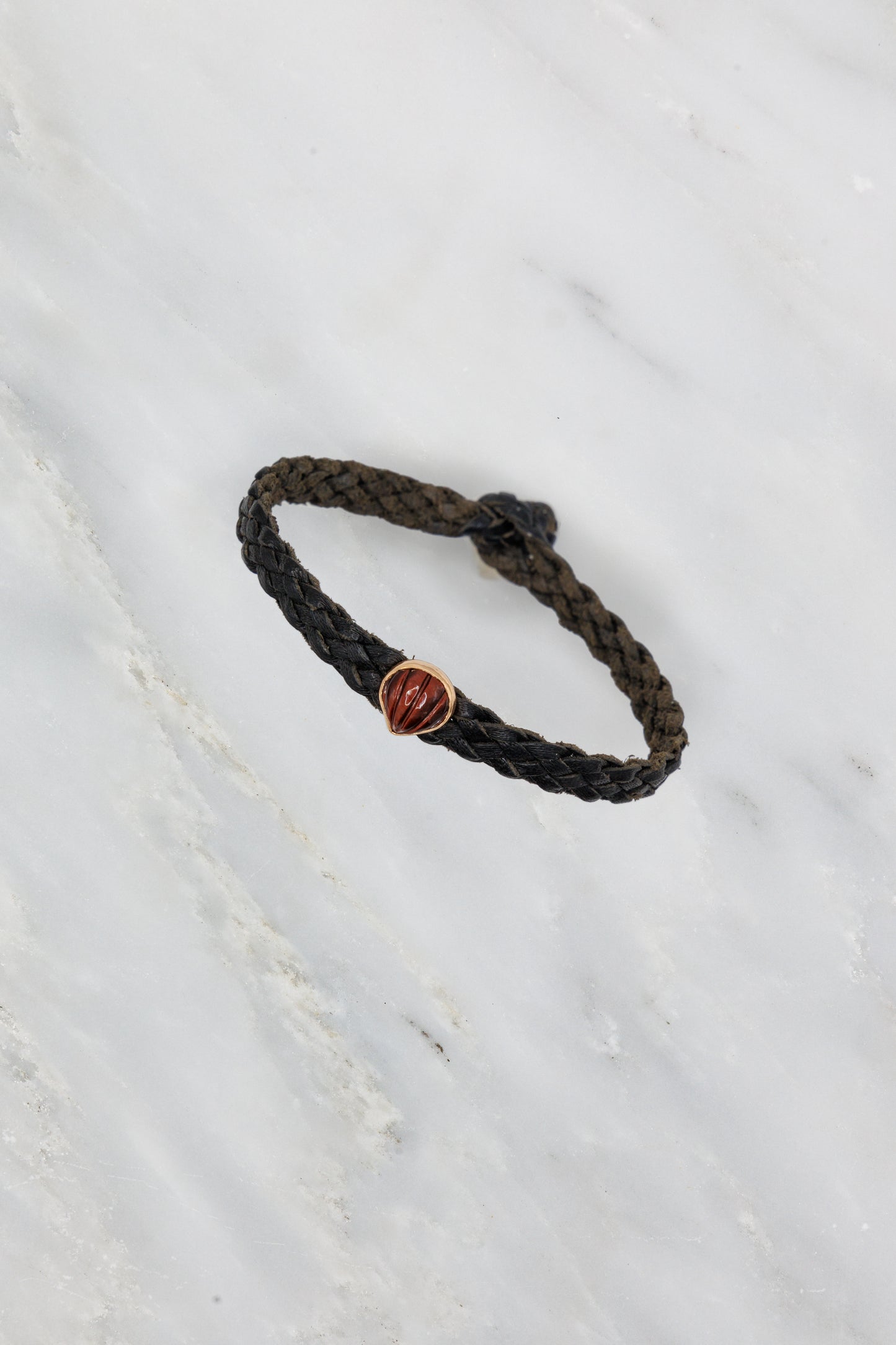 Leather Braided Bracelet with Red Tiger Eye Shell