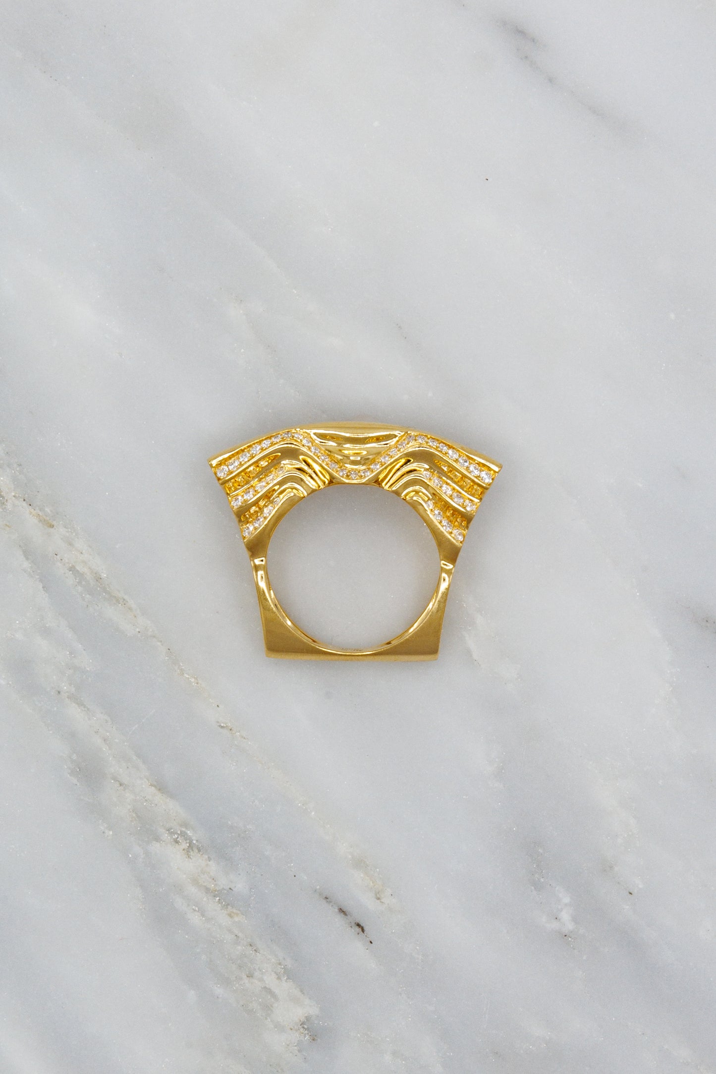 Dries Criel 18k Yellow Gold Diamond Lotus Ring with Wave Pattern