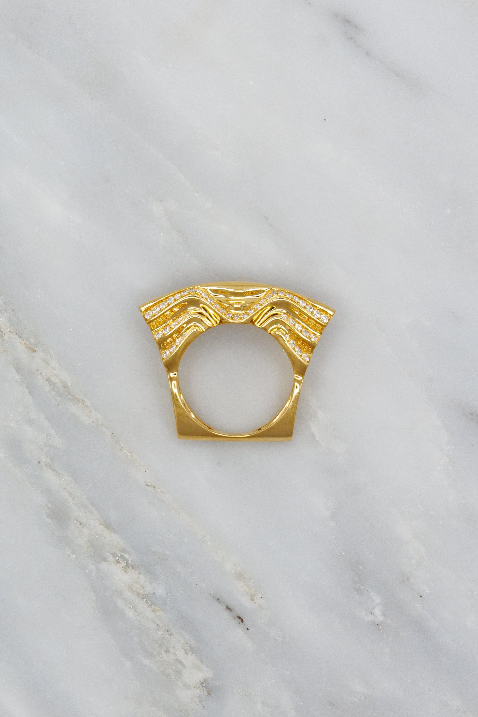 Dries Criel 18k Yellow Gold Diamond Lotus Ring with Wave Pattern