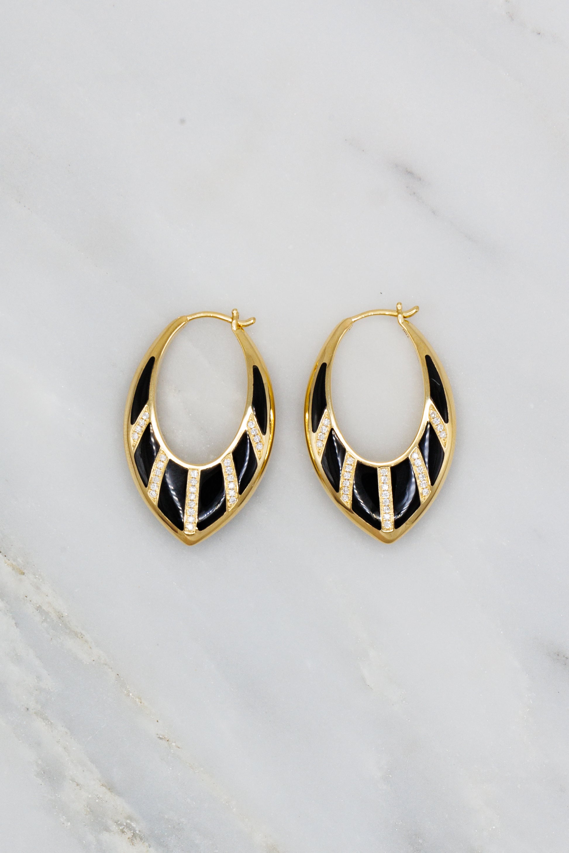 Sorellina 18k yellow gold Stardust Onyx Inlay Hoops with Diamonds