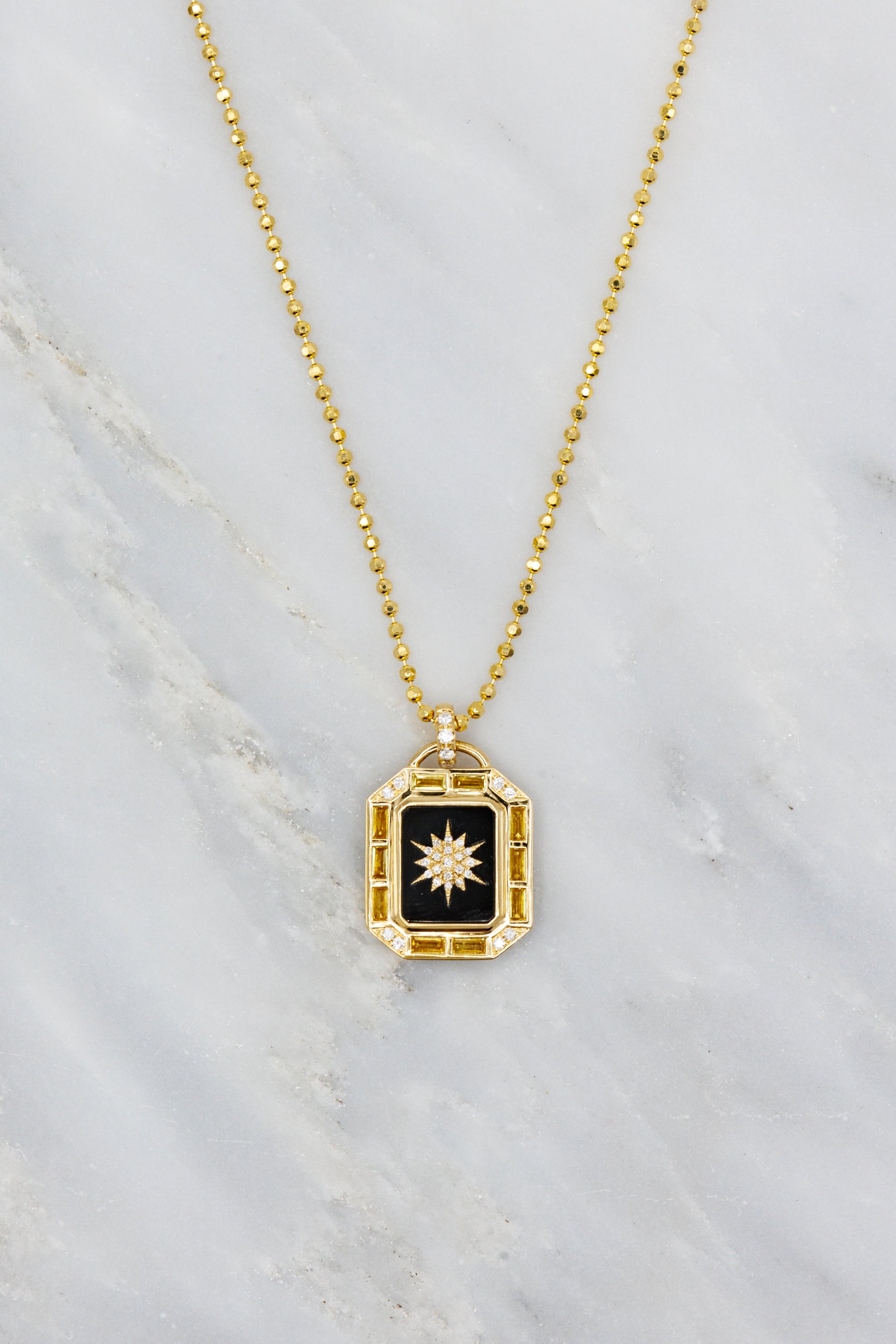 Sorellina 18k Yellow Gold Le Stelle Mini Tarot Pendant Necklace with Diamonds Sapphires and Onyx