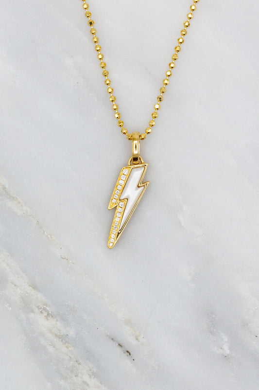 Sorellina 18k Yellow Gold Mother of Pearl Diamond Mini Ziggy Bolt Pendant