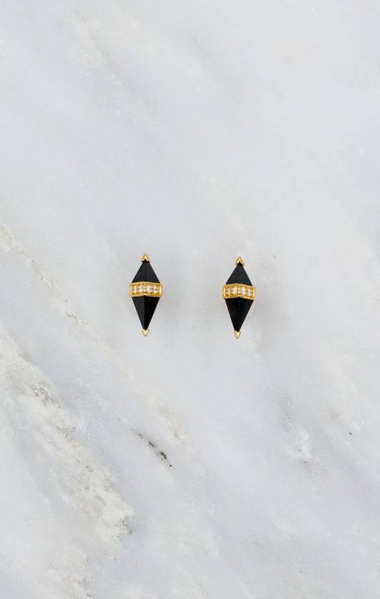 Sorellina 18k yellow gold diamond Pietra Studs with Onyx 