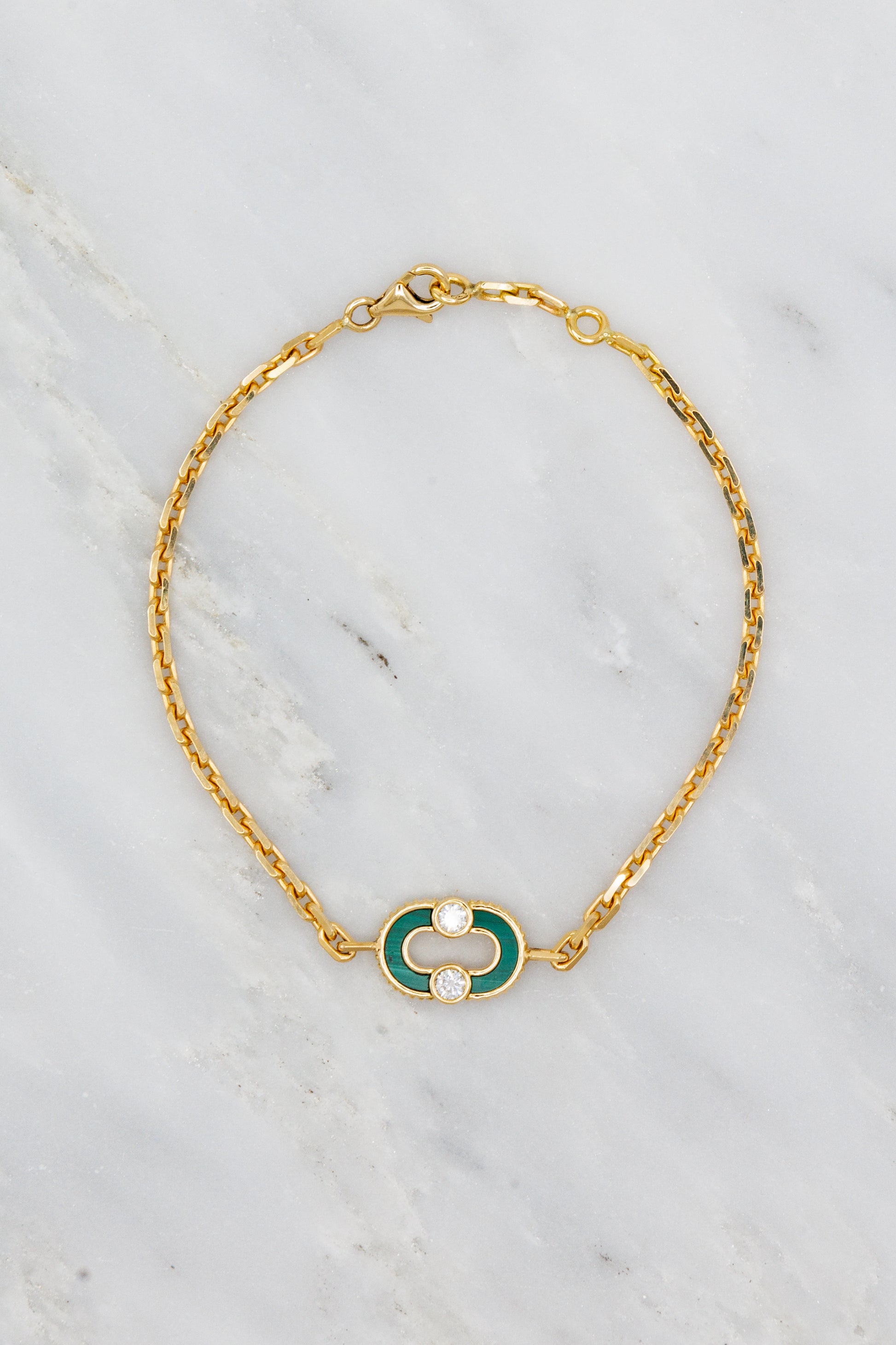 Viltier 18k Yellow Gold Magnetic Bracelet with Malachite Diamonds Mother of Pearl