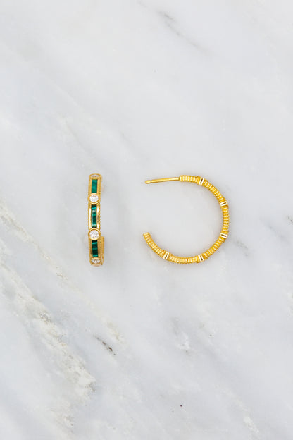 Viltier 18k yellow gold Rayon Hoops with Diamonds and Malachite