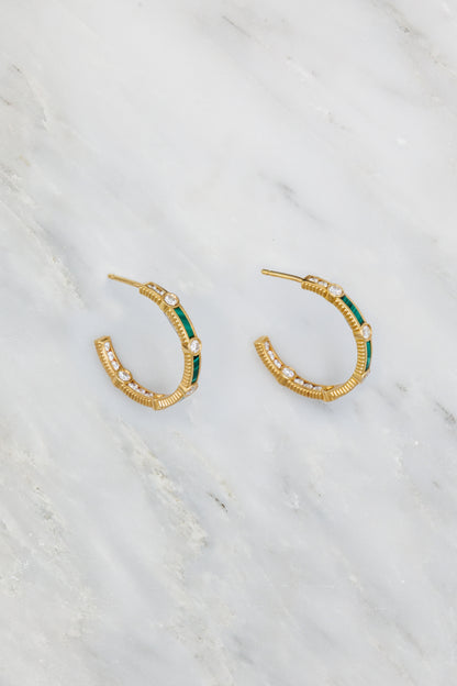 Viltier 18k yellow gold Rayon Hoops with Diamonds and Malachite