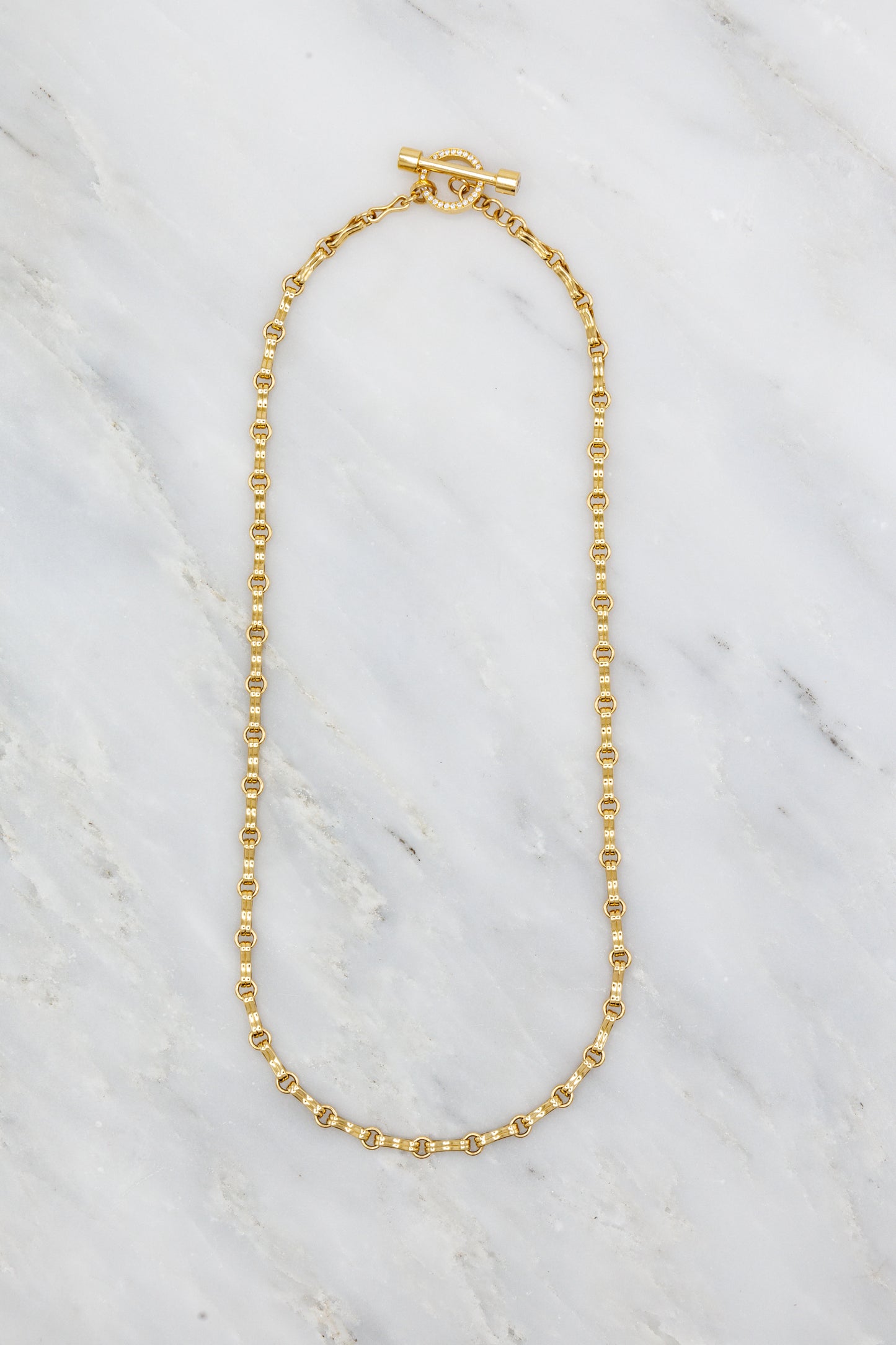 Azlee 18k yellow gold Small Motif Double Link Diamond Pavé Toggle Chain