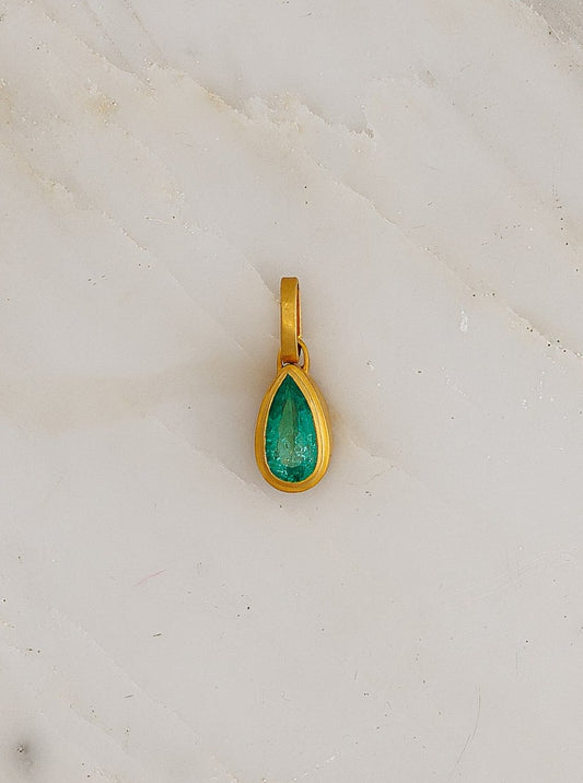 One of a Kind Pear Emerald Ziggurat Pendant