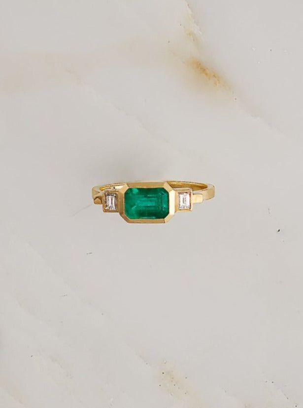 Emerald and Baguette Diamond Ring