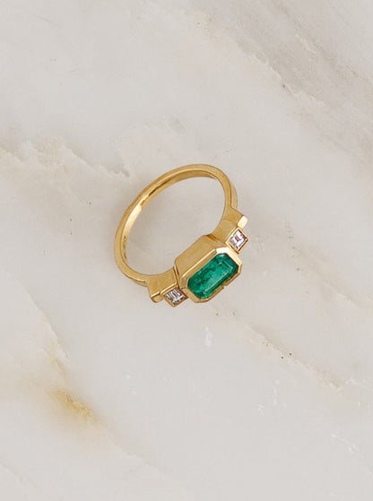 Emerald and Baguette Diamond Ring