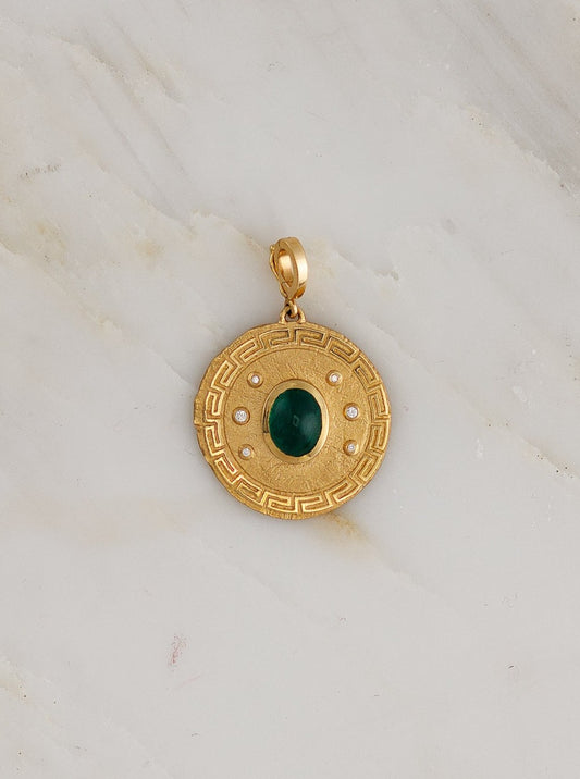 Greek Pattern and Emerald Large Coin Charm