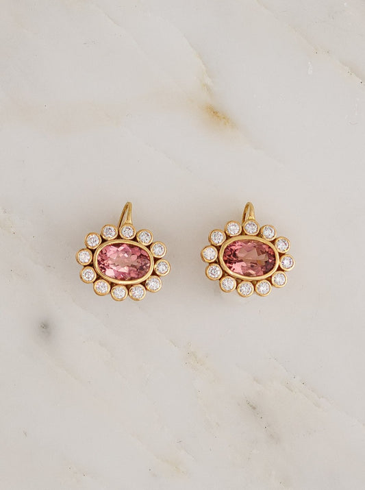 One of a Kind Wildflower Drop Earrings with Blush Pink Tourmaline