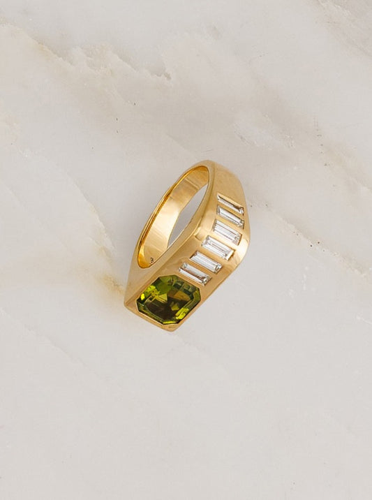 One of a Kind Waterfall Ring with Peridot and Diamonds