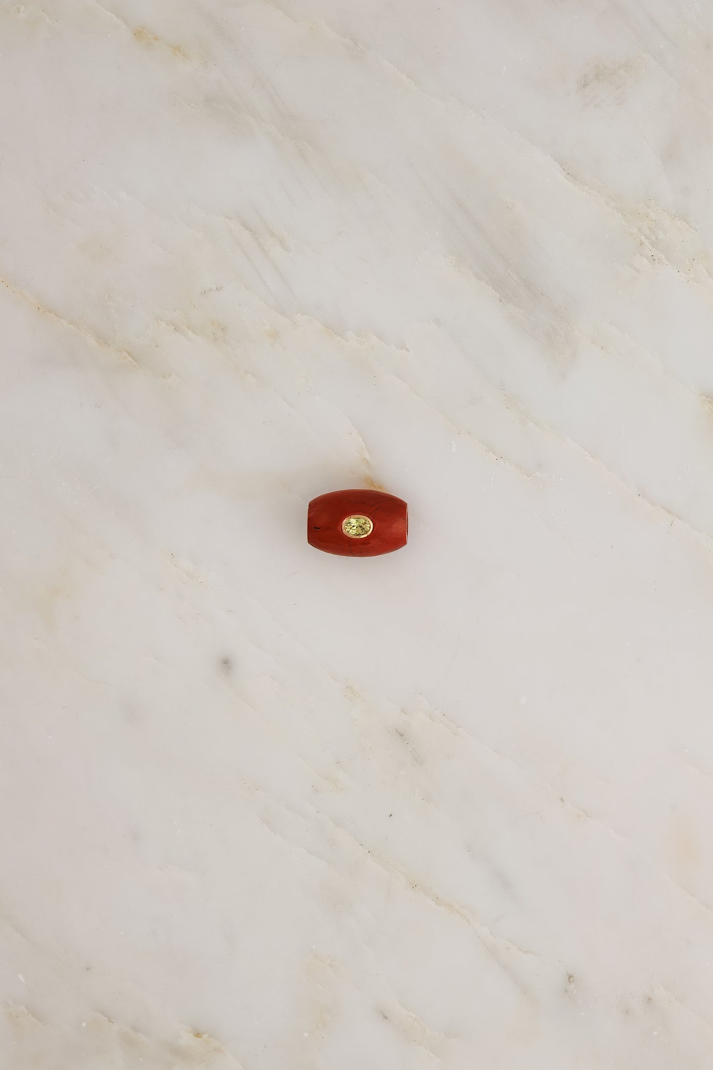 Classic Carved Red Jasper Bead with Chrysoberyl