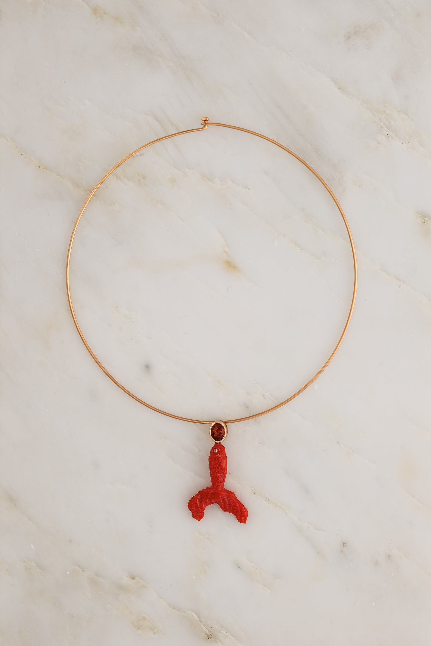 Hand Carved Coral Fish With Citrine and Shark Fin Enameling