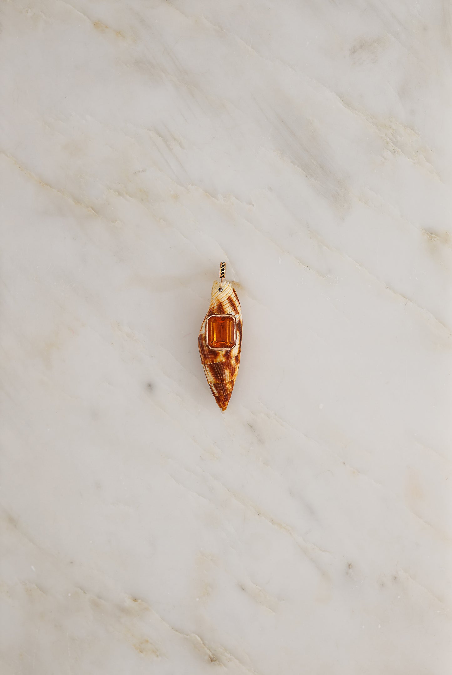 Large Natural Shell with Emerald Cut Citrine