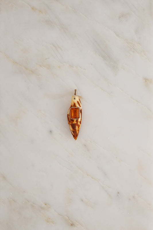 Large Natural Shell with Emerald Cut Citrine