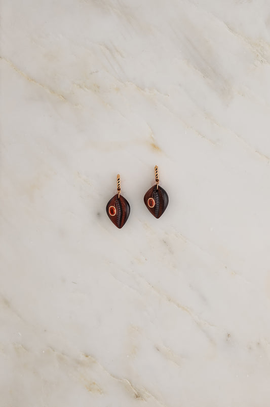 Classic Carved Cowry Red Tigers Eye Earrings