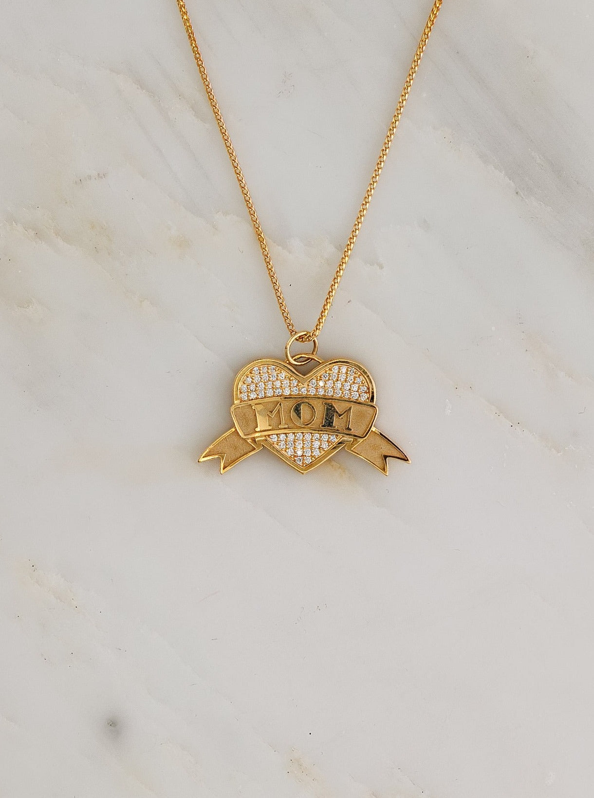 Classic "Mom" Tattoo Pendant Necklace with Diamonds