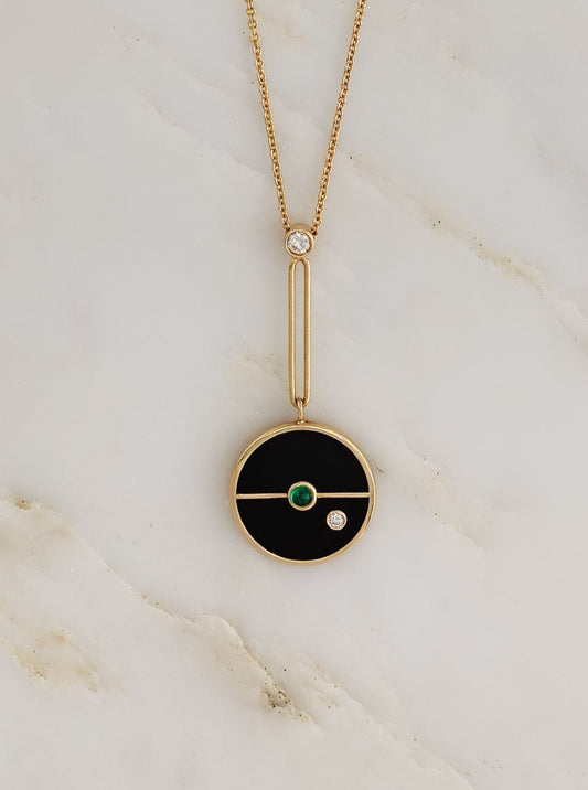 Signature Compass Necklace with Black Onyx and Emerald