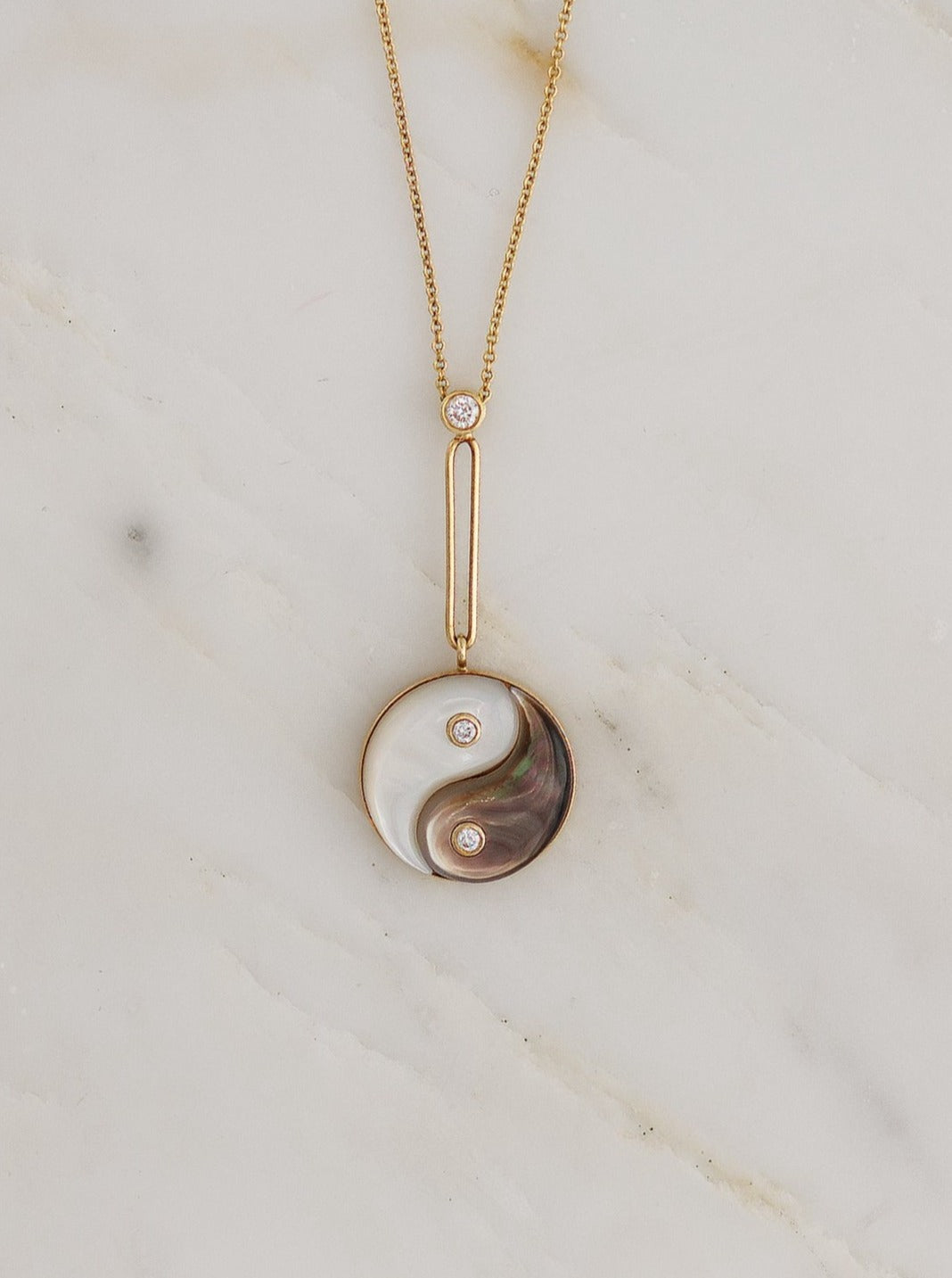 Double Stone Yin Yang Necklace with Mother of Pearl and Diamonds
