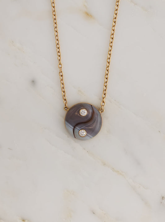 Double Agate Large Yin Yang Pendant Necklace