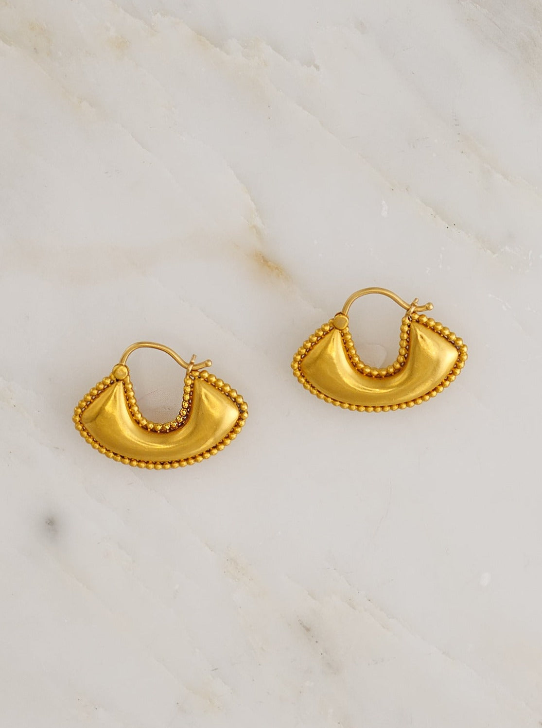 Large Granulated Boat-Shaped Hoop Earrings