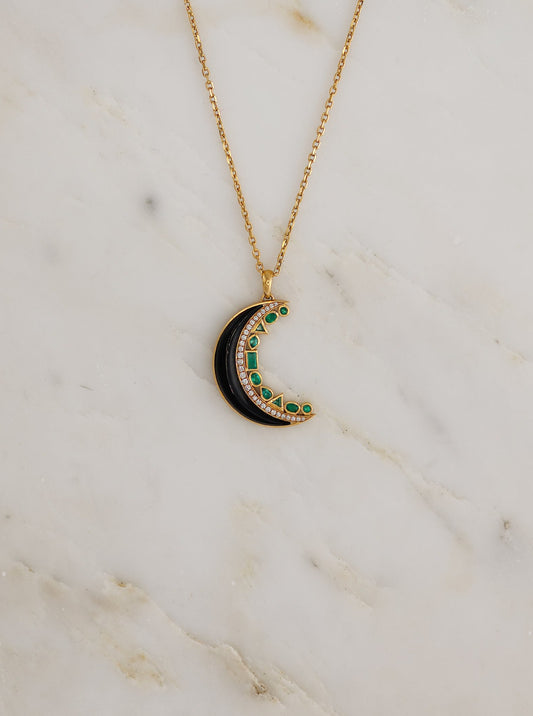 Crescent Moon Inlay Pendant Necklace