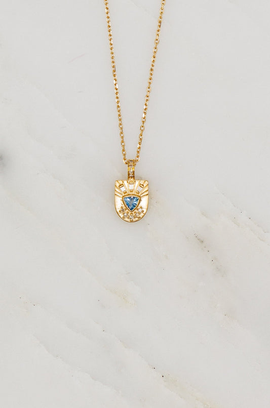 celine daoust 14k yellow gold aquamarine and diamond necklace