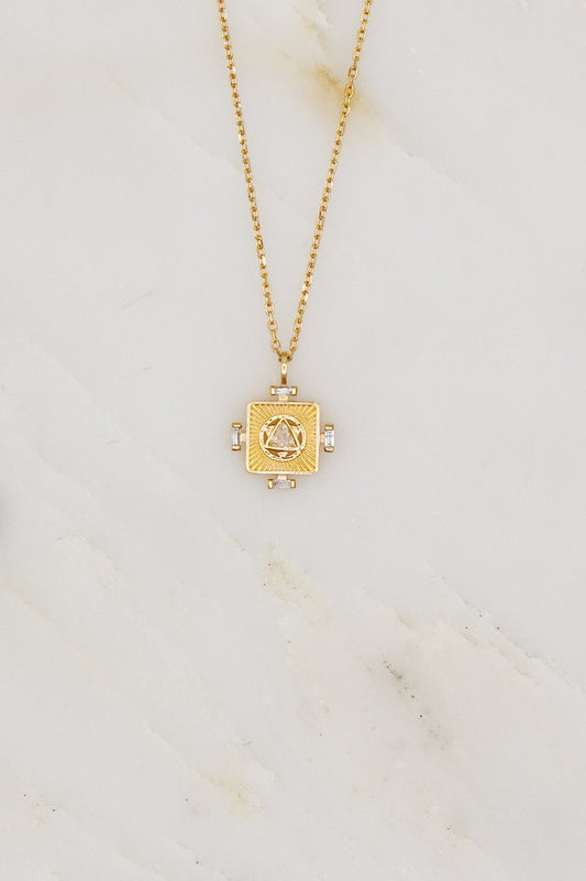 CELINE DAOUST 14K YELLOW GOLD Yantra with Trillion Diamond necklace