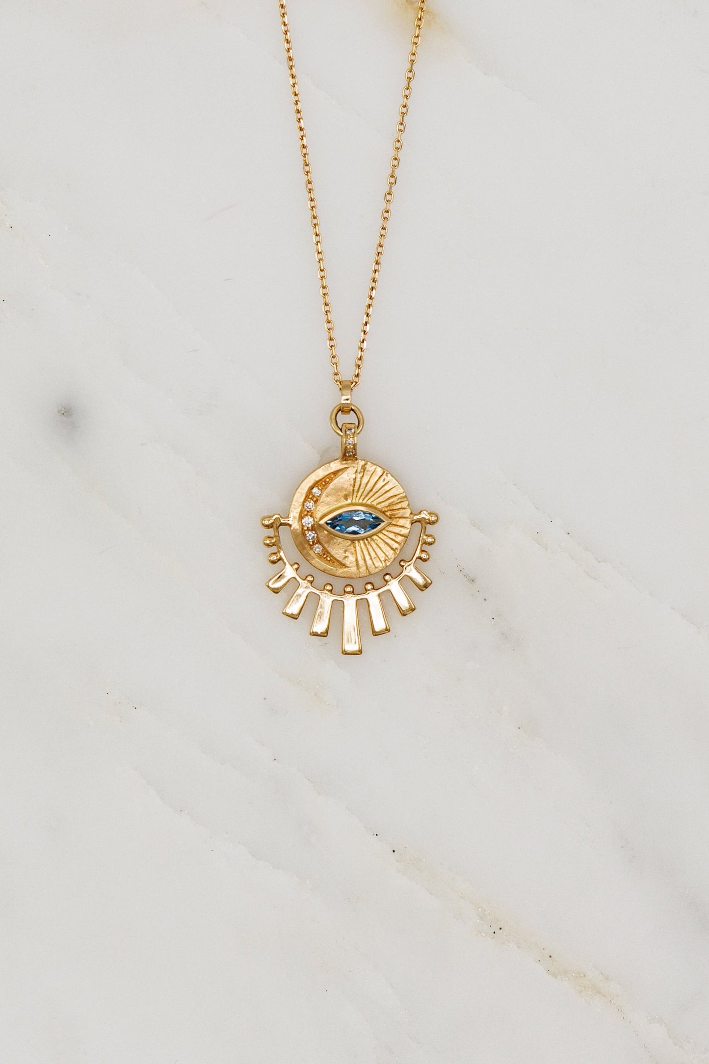 CELINE DAOUST 14K yellow gold Sun Beams Medal Necklace with Aquamarine anja eye necklace