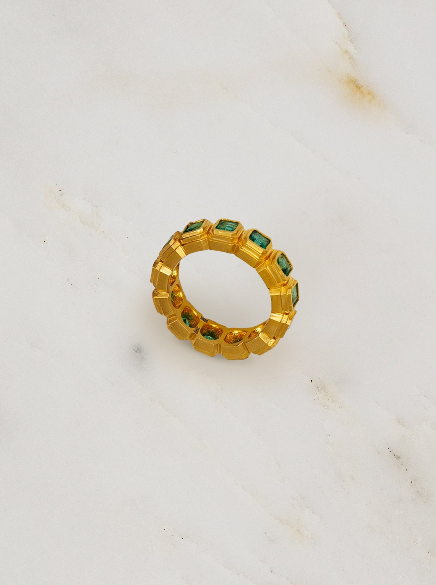 Colombian Mint Emerald Ziggurat Eternity Band